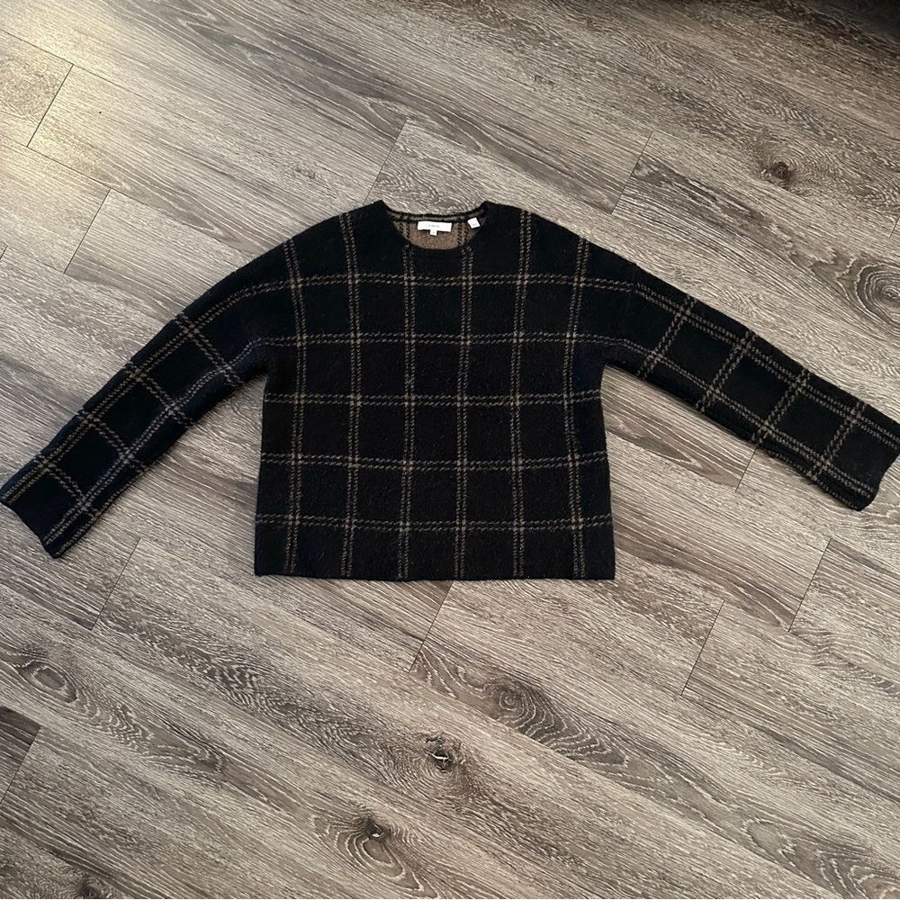 Vince Windowpane Plaid Pullover Sweater